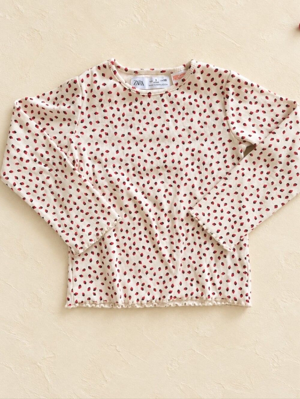 Zara Strawberry Print Ribbed Top | 3Y